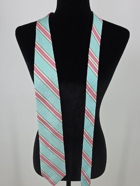 Brooks Brothers Aqua Blue, Pink & Cream Striped Silk Tie